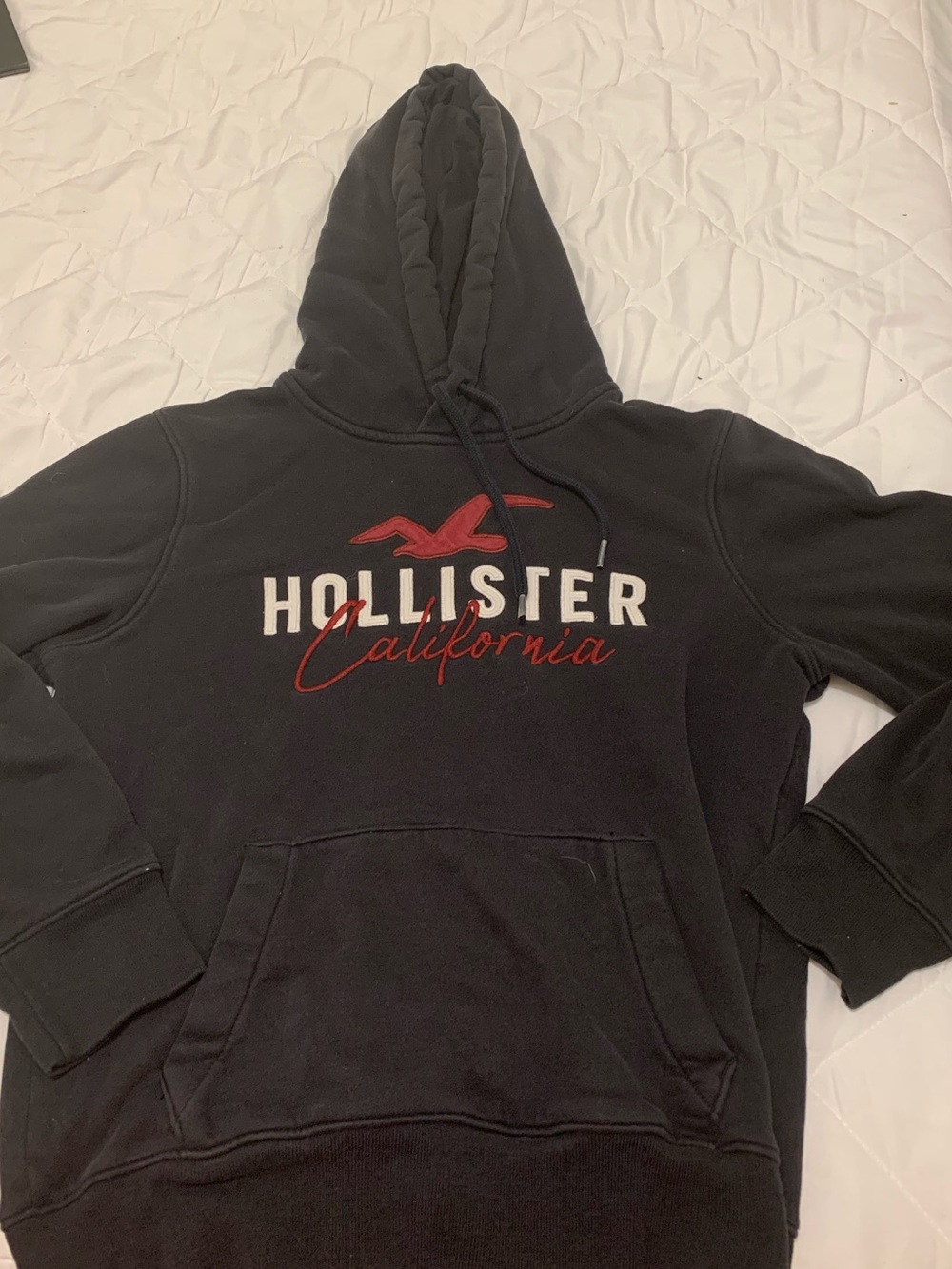 Hollister Black Pullover Hoodie with Red & White Logo